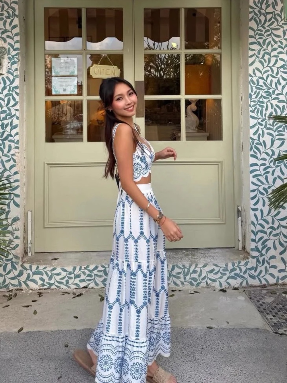 Commense White and Blue Embroidered Crop Top & Maxi Skirt Set - Picture 2 of 6